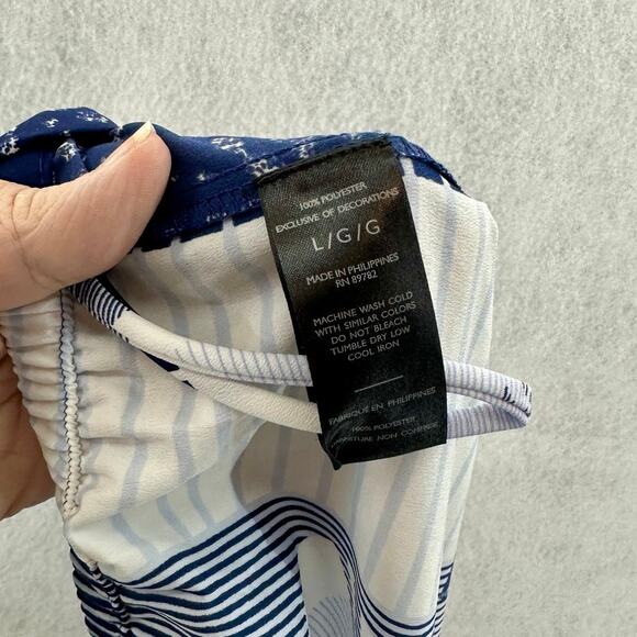 Natori Kabuki PJ Set Large Floral Short Sleeve Draw String Bottoms Blue White - Picture 14 of 14